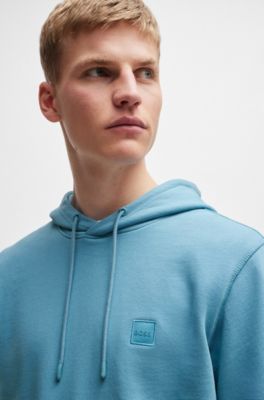 Sudadera con capucha de felpa de algod&oacute;n con parche con logo, Celeste