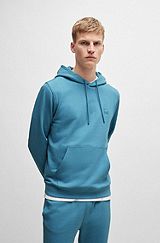 Cotton-terry hoodie with logo patch, Light Blue