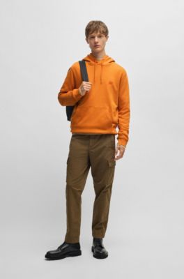 Sudadera con capucha de felpa de algod&oacute;n con parche con logo, Naranja claro