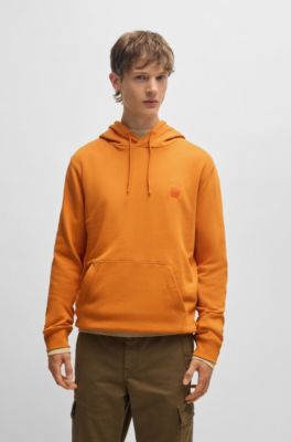 Sudadera con capucha de felpa de algod&oacute;n con parche con logo, Naranja claro