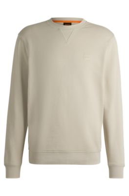 Shop Hugo Boss Cotton-terry Relaxed-fit Sweatshirt With Logo Patch In Light Beige