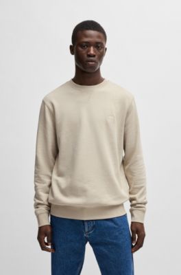 Sudadera en felpa de algod&oacute;n con parche de logo, Beige claro