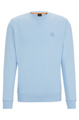 Shop Hugo Boss Cotton-terry Relaxed-fit Sweatshirt With Logo Patch In Light Blue