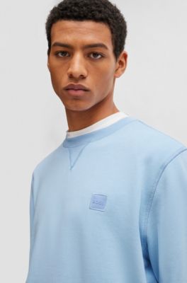 Sudadera en felpa de algod&oacute;n con parche de logo, Celeste