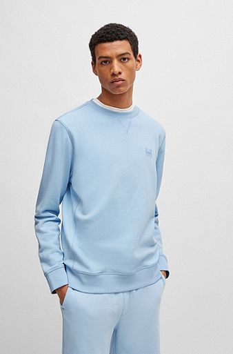 Cotton-terry relaxed-fit sweatshirt with logo patch, Light Blue