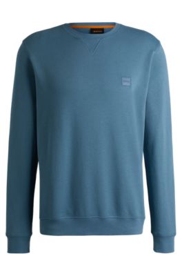 Hugo Boss Cotton-terry Relaxed-fit Sweatshirt With Logo Patch In Light Blue