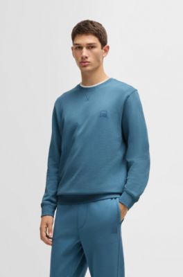 Sudadera en felpa de algod&oacute;n con parche de logo, Celeste