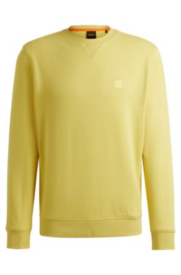 Shop Hugo Boss Cotton-terry Relaxed-fit Sweatshirt With Logo Patch In Yellow