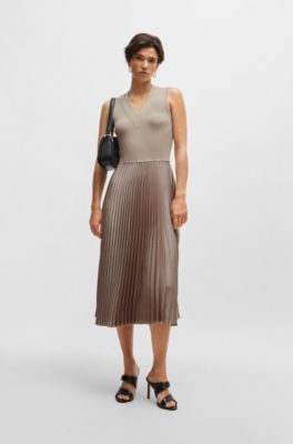 BOSS - Mixed-material dress with plissé skirt