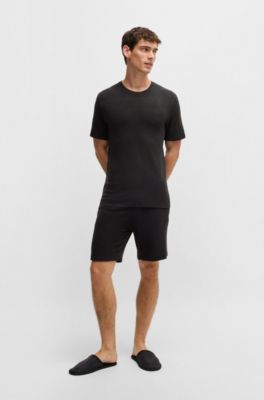 Shorts de pijama en punto el&aacute;stico con logo bordado, Negro