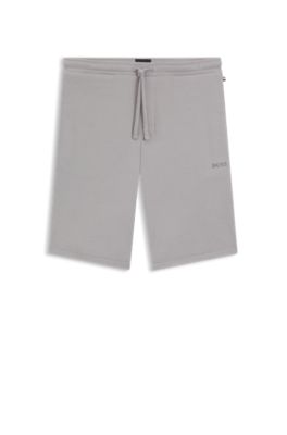 Embroidered-logo pyjama shorts in stretch jersey, Light Grey