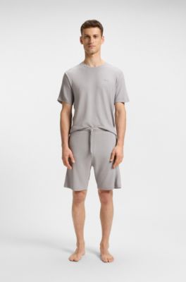 Embroidered-logo pyjama shorts in stretch jersey, Light Grey