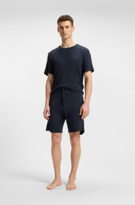 Embroidered-logo pyjama shorts in stretch jersey, Dark Blue