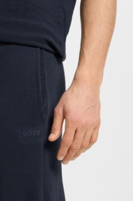 Short de pyjama en jersey stretch &agrave; logo brod&eacute;, Bleu fonc&eacute;
