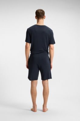 Short de pyjama en jersey stretch &agrave; logo brod&eacute;, Bleu fonc&eacute;