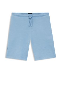 Shorts de pijama en punto el&aacute;stico con logo bordado, Celeste