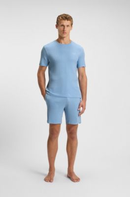 Shorts de pijama en punto el&aacute;stico con logo bordado, Celeste
