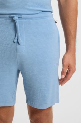 Shorts de pijama en punto el&aacute;stico con logo bordado, Celeste