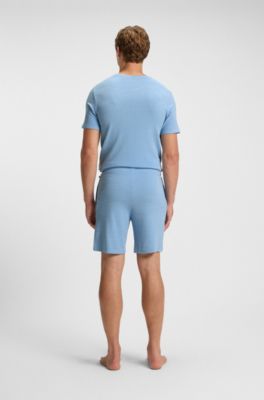 Shorts de pijama en punto el&aacute;stico con logo bordado, Celeste