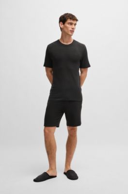 Camiseta de pijama en punto el&aacute;stico con logo bordado, Negro