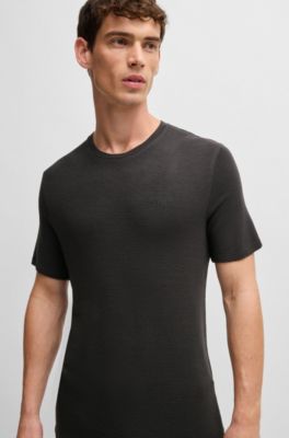 Camiseta de pijama en punto el&aacute;stico con logo bordado, Negro