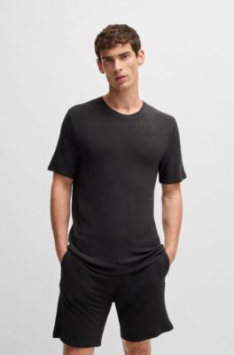 Camiseta de pijama en punto el&aacute;stico con logo bordado, Negro