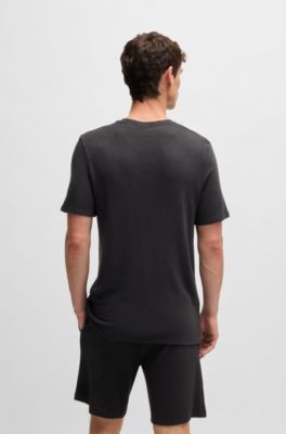 Camiseta de pijama en punto el&aacute;stico con logo bordado, Negro