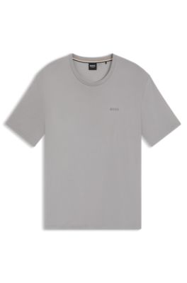 Embroidered-logo pyjama T-shirt in stretch jersey, Light Grey