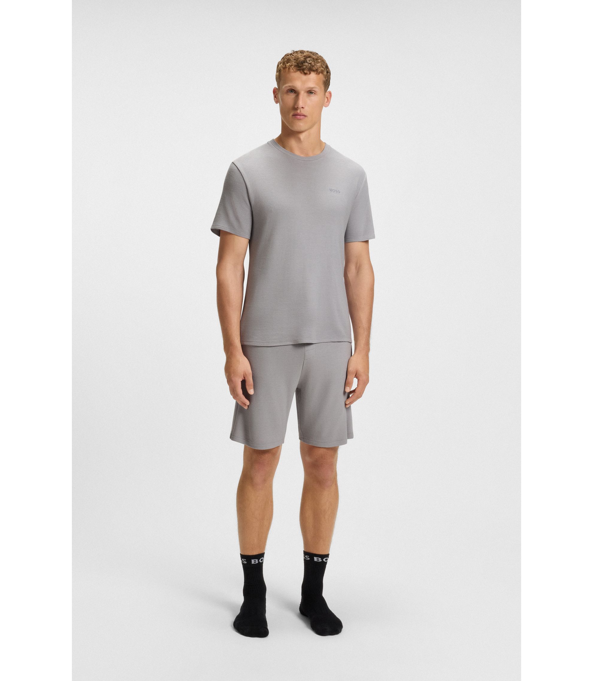 BOSS - Stretch-jersey pajama T-shirt with embroidered logo