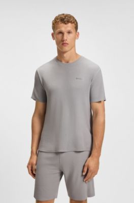 Embroidered-logo pyjama T-shirt in stretch jersey, Light Grey