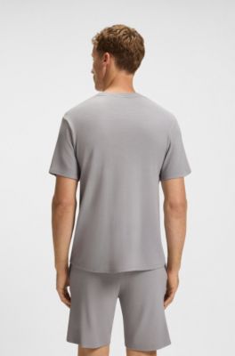 Camiseta de pijama en punto el&aacute;stico con logo bordado, Gris claro