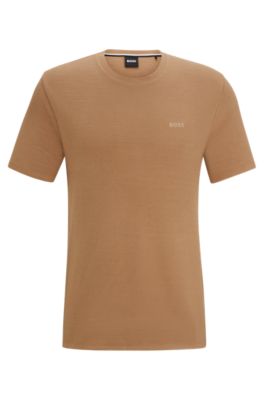 Hugo Boss Stretch-jersey Pajama T-shirt With Embroidered Logo In Beige