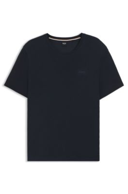 Embroidered-logo pyjama T-shirt in stretch jersey, Dark Blue