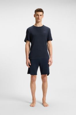 Embroidered-logo pyjama T-shirt in stretch jersey, Dark Blue