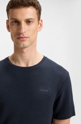 Embroidered-logo pyjama T-shirt in stretch jersey, Dark Blue