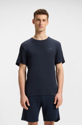 Embroidered-logo pyjama T-shirt in stretch jersey, Dark Blue