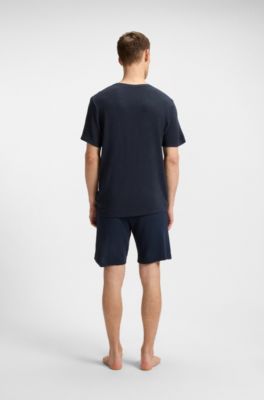 Embroidered-logo pyjama T-shirt in stretch jersey, Dark Blue