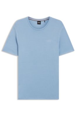 Camiseta de pijama en punto el&aacute;stico con logo bordado, Celeste