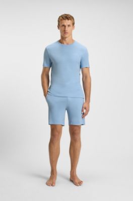 Camiseta de pijama en punto el&aacute;stico con logo bordado, Celeste