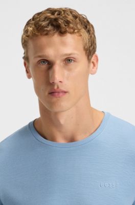 Camiseta de pijama en punto el&aacute;stico con logo bordado, Celeste