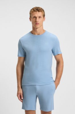 Camiseta de pijama en punto el&aacute;stico con logo bordado, Celeste
