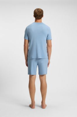 Camiseta de pijama en punto el&aacute;stico con logo bordado, Celeste