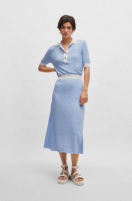 Linen-blend dress with button placket, Patterned