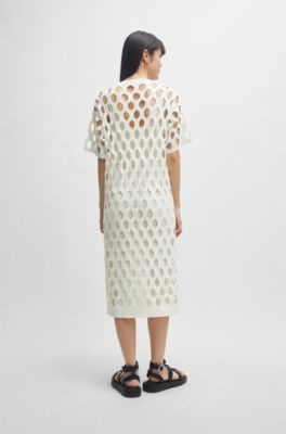 Open-structured dress with inner slip and short sleeves, White