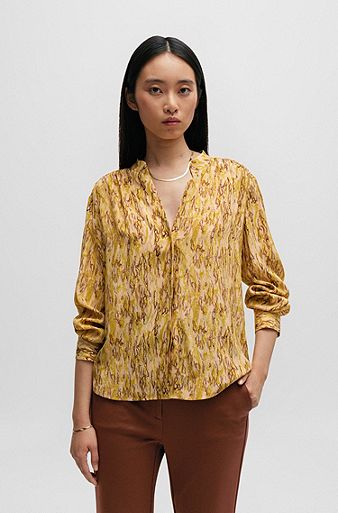 Regular-fit blouse in printed silk, Patterned
