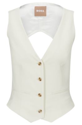 Women V Neck Button Down Waistcoat Vest Top Sleeveless Slim Fit