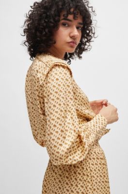 Vestido de mezcla de seda con estampado de monogramas, Fantas&iacute;a