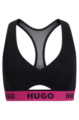 Hugo Stretch-jersey Racer-back Bralette With Branded Waistband In Black