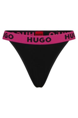 Hugo Stretch-jersey String Briefs With Branded Waistband In Black