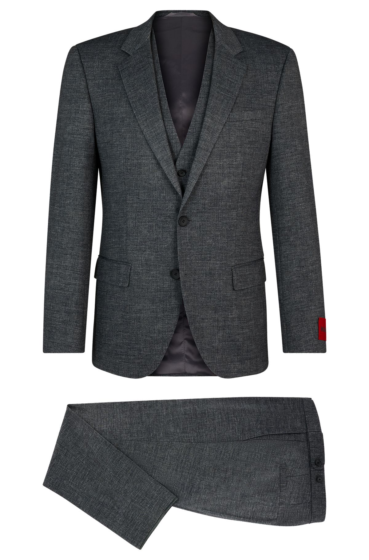 Slim-fit three-piece suit in performance-stretch jersey, Grey